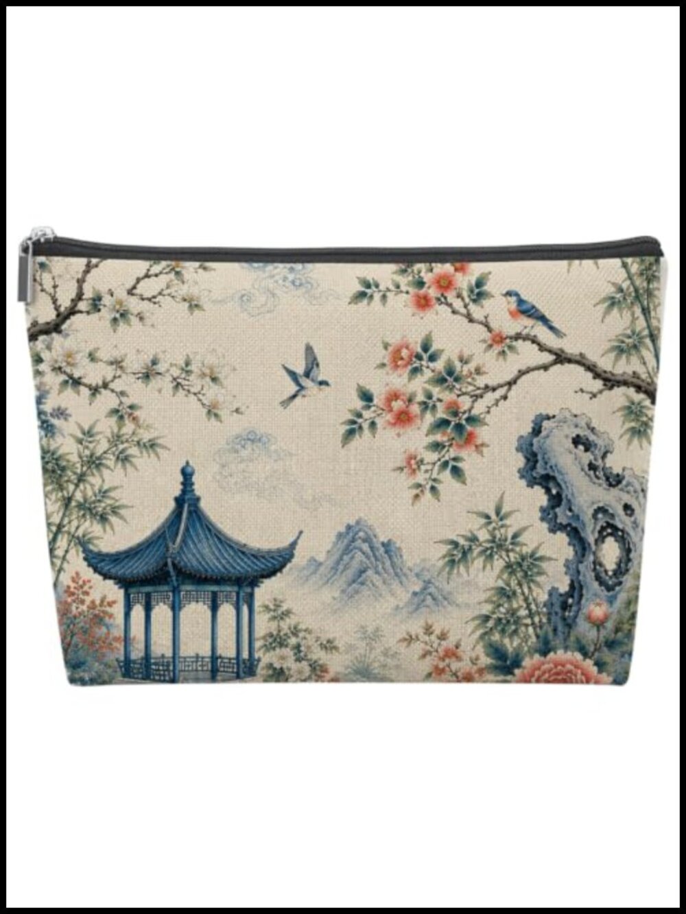 Mahjong Tile Storage Bag Linen Floral Printed for Travel Game Night